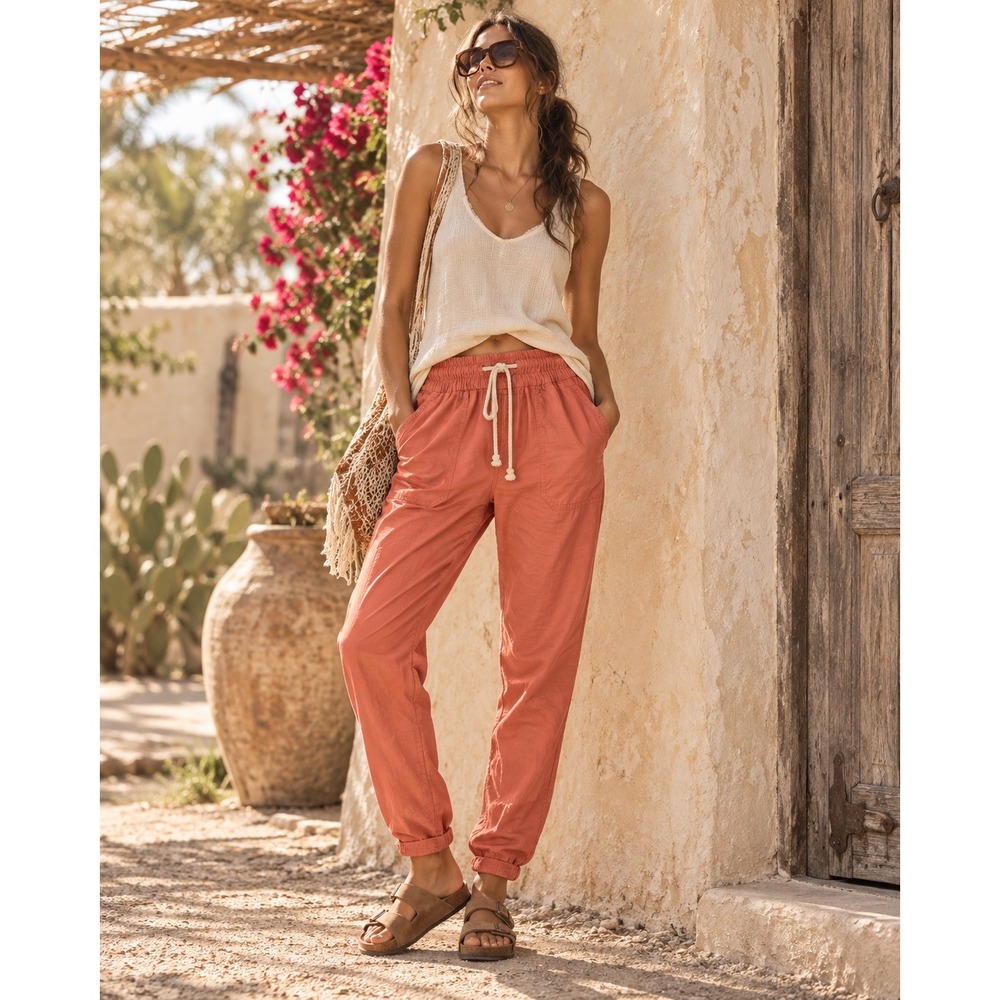 Pact Organic Cotton Coastal Cargo Jogger Pants Canyon Sunset Pink XS